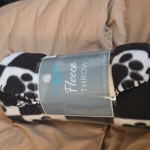 Comfort Bay Black and White Dog Pawd Fleece Throw Blanket